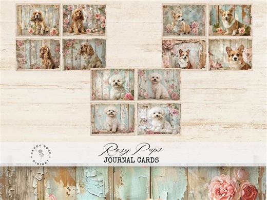 Junk Journal Pages Dog, German Shepherd Scrapbook Cards, Sheepdog Ephemera, Labrador Collage Sheet, Puppy Decoupage, Floral Distressed Paper - Etsy