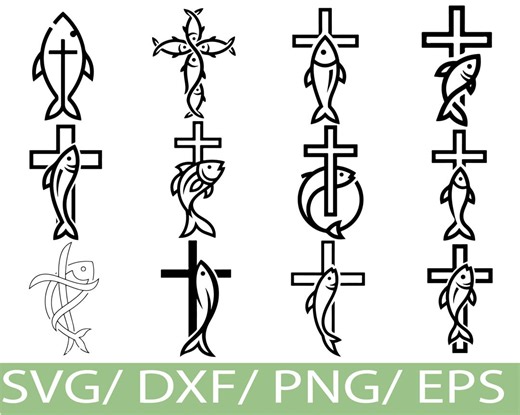 Christian Fish Cross SVG Silhouette Bundle | Faith Ichthys Religious Symbol Art - Etsy