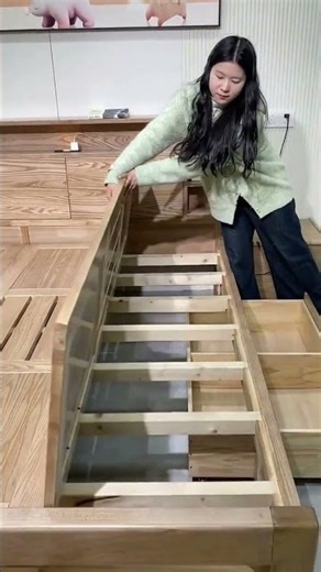 Solid Wood Bed with Rolling Storage Drawers – Smart Storage Made Easy! 🛏️#SolidWoodBed #StorageBed