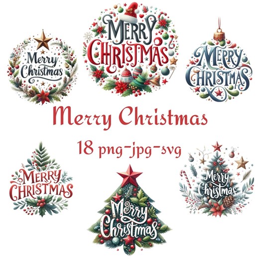18 Merry Christmas Clipart, Merry Christmas Text Clipart, Watercolor Merry Christmas High Quality Transparent Background 300 Dpı PNG JPG SVG - Etsy