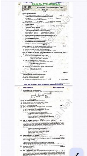 10th english second mid term question papers