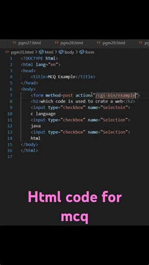 html code for mcq options ticking #code #coding #webdevelopment #htmlcode #htmlcoding