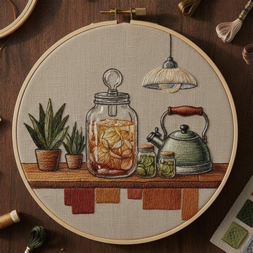 Rustic Kitchen Embroidery Patterns – Vintage Shelf Still Life Hand Embroidery Design, Instant Digital Download - Etsy