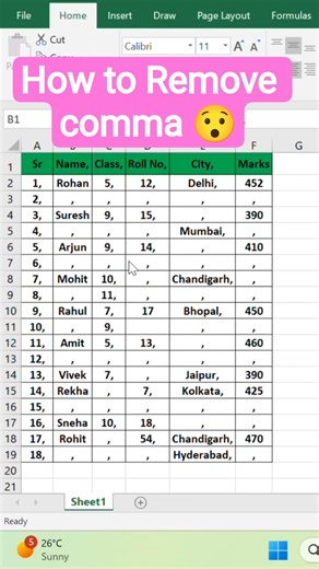 Excel Amazing 🤩 trick for Remove comma#excel #exceltutorial #exceltricks #shorts #exceltips