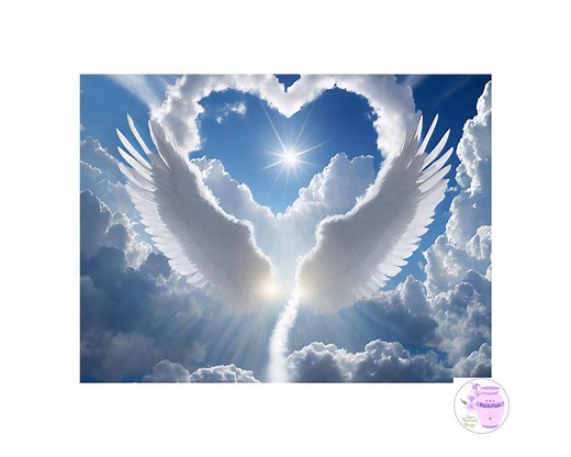 Memorial Image With Heart Clouds and Angel Wings, Ray of Light, in Loving Memory, Heaven Background, Never Forgotten, Digital Download - Etsy