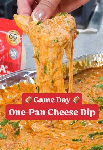 GAME DAY QUESO DIP 🏈 One pan! Who’s bringing Queso to their Game Day watch party? #BenitoBowl One-Pan Cheese Dip 15 servings Ingredients: V&V Supremo® Chihuahua® Brand Quesadilla Cheese, cut into cubes 7oz bag of V&V Supremo® Mexican 3 Cheese shred 14.5 oz canned diced tomatoes 4oz can diced green chiles Bunch of fresh cilantro, chopped ½ cup red onion, diced ½ container of 15oz V&V Supremo® Crema Supremo® Mexican Sour Cream 6 oz evaporated milk 2 cooked V&V Supremo® Chicken Chorizo links Direc