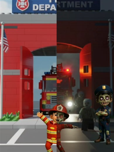 Battle dance police vs fire fighter squad 😎 #animation #comedy #zombie #cartoon #fyp