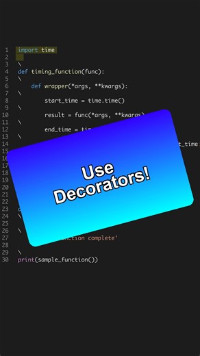 Master Python decorators and boost your coding productivity! 🛠️🚀 Learn to enhance functions without altering their core. #PythonPower --- Get the Python for AI course 6 projects at the link in bio. 🐍