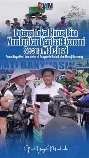 Saya ucapkan selamat kepada Kabupaten Banyuasin yang telah meraih Satya Lencana Wirakarya Pembangunan Pertanian Tahun 2026 yang diberikan langsung oleh Presiden Prabowo Subianto saat Panen Raya di Karawang. Ini suatu prestasi yang luar biasa. Saya ada di acara ‘Panen Raya Padi’ di Desa Telang Rejo, Kecamatan Muara Telang, Kabupaten Banyuasin, 22/1/2026. Panen raya yang digelar di Kawasan Transmigrasi Telang itu juga dihadiri oleh Bupati Banyuasin Askolani dan Komandan Kodim 0430/Banyuasin Letkol