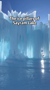 The ice pillars at Sayram Lake in #Xinjiang Uygur Autonomous Region have formed, and they truly look like something from a sci-fi blockbuster. The contrast between the deep blue water and the frozen pillars is absolutely breathtaking. #SplendidChina | Xi's Moments