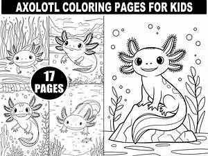 Axolotl Coloring Pages | 17 Kawaii Underwater Designs (digital Download) - Etsy