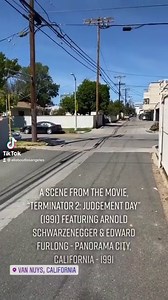 A scene from the movie, “Terminator 2 (T2): Judgement Day” (1991) featuring Arnold Schwarzenegger & Edward Furlong - Panorama City, California - 1991 - Find out MORE at AllAboutLosAngeles.com | All About Los Angeles