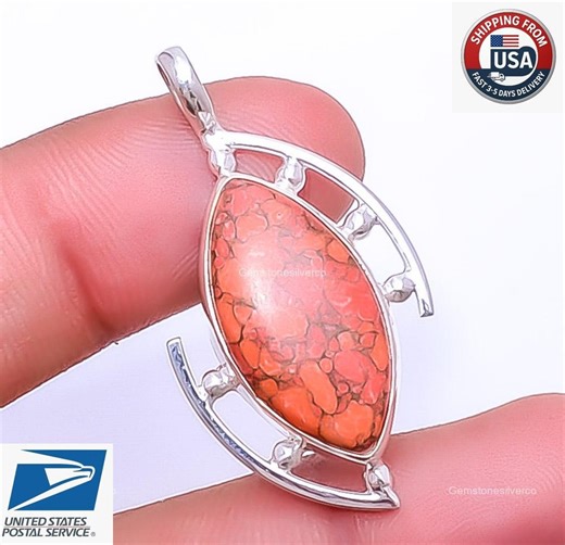 Red Turquoise Artisan Pendant 925 Sterling Silver December Birthstone Jewelry - Etsy