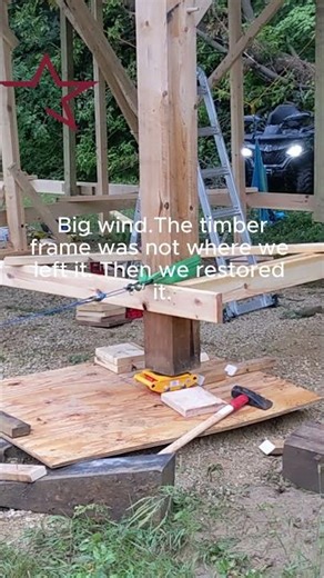 Big Wind. Timber Frame Not Where We Left It.