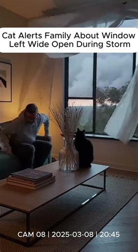 Cat Senses Violent Gust, Alerts Owner to Close Window | Real CCTV Storm Alert 🐈⬛🌪️ #Shorts