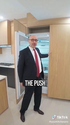 A fridge that works with you, not against you. Just a simple push, and the Thermador opens smoothly—no handles, no fuss, just seamless modern convenience. #kitchen #kitchendesign #dreamkitchen