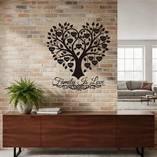 Personalized Family Tree Wall Decor, Family Is Love Sign, Custom Family Name Tree, Metal Family Tree Wall Art