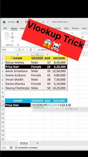 VLOOKUP Trick | Awesome Excel Trick #shorts #trending