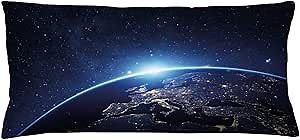 Ambesonne Earth Throw Pillow Cushion Cover, Planet from The Space at Night Galactic Astronomy Themed Ethereal Interstellar Image, Decorative Rectangle Accent Pillow Case, 36" X 16", Blue