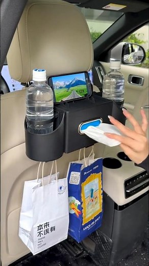 Multifunction Back Seat Organizer: Cup Holder, Trash Bin & Phone Mount