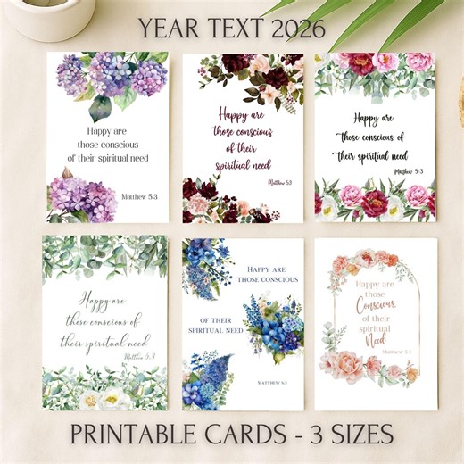 JW Year Text 2026 Printable Cards – Matthew 5:3, Floral Design, 3 Sizes - Etsy
