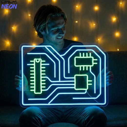 Personalized Circuit Board Neon Sign, Custom Tech LED Light, Computer Room Wall Decor, Gamer Gift, Engineering Sign, Science Lab Ornament - Etsy