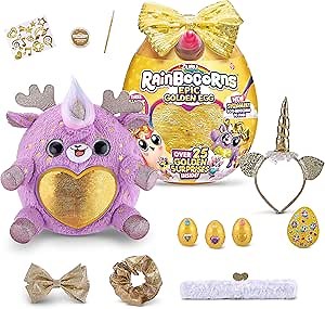 Rainbocorns Epic Golden Egg by ZURU (Reindeer), Girls Toy Includes Stuffed Animal with 25+ Golden Surprises, with Rings, Stickers, Bows, and More - Girls Gift Idea