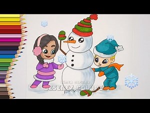 💙❤️💛 Desenez : Copiii fac Om de Zapada ( Desenat si Colorat) | Desen de Craciun