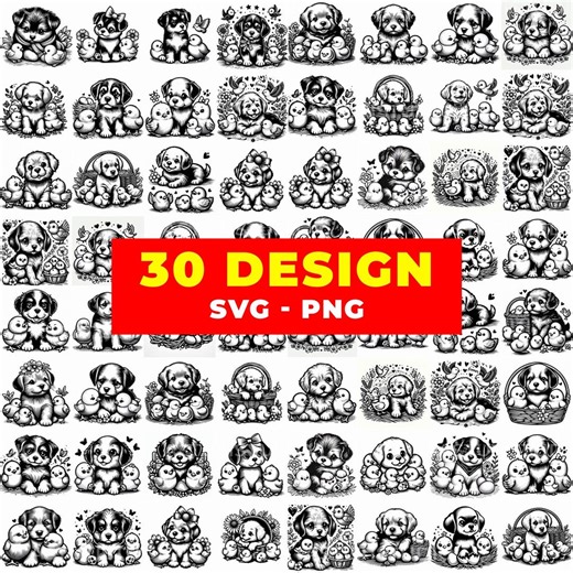 30 Cute Puppy SVG Bundle | Puppy & Chicks Clipart SVG PNG | Baby Dog Illustration | Cricut Cut Files, Cute Animal Design - Etsy