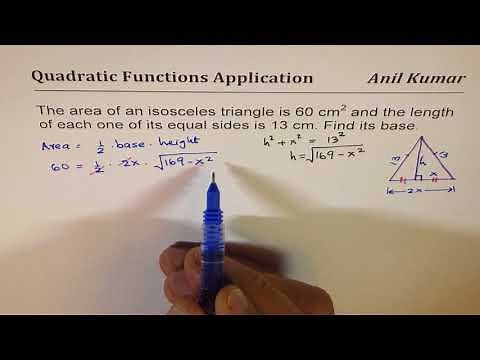 Area of isosceles triangle is 60 with 13 cm sides Find Base Length
