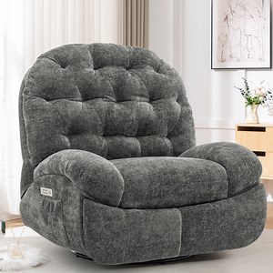 Korser Power Swivel Rocker Recliner Chair with USB Ports Chenille for Living Room,Grey