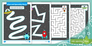 Alien and Spaceship Pencil Control Mazes