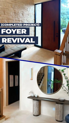 ⬇️ READ DESCRIPTION ⬇️ This foyer makeover pulls together microcement, limewash, and a fully updated staircase to create a seamless sculpted look. Two-tone flooring and two-tone walls blend into the trim and ceiling, making the entire hallway feel like it was carved from a single block. Every surface flows together cleanly with no visual breaks. ✅ Two-color microcement flooring for a natural stone effect ✅ Limewash walls and ceilings for soft texture and depth ✅ Updated staircase railing for a c