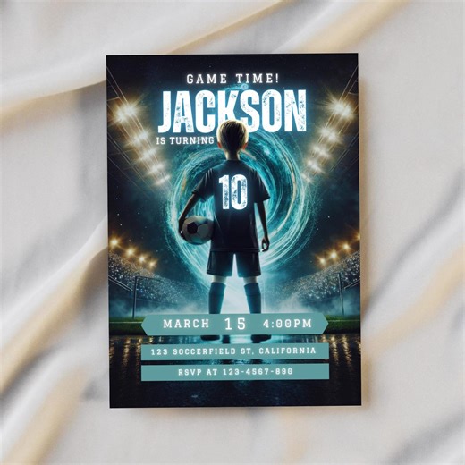 Soccer Birthday Invitations Boy Printable Editable Canva Template Instant Digital Download Kids Soccer Party Invites Dark Teal Design Partys - Etsy