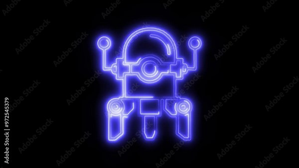 Nanobot Icon in Video HD Neon Animation – Robotics and Technology Symbol with Dynamic Glow on Black Background