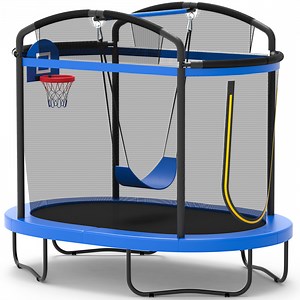 Trampoline for Kids with Enclosure Net, 4×6Ft Toddler Trampoline with Basketball Hoop for Indoor/Outdoor, Mini Trampoline with No-Gap Safe Design for Backyard, Birthday Gifts for Boys/Girls