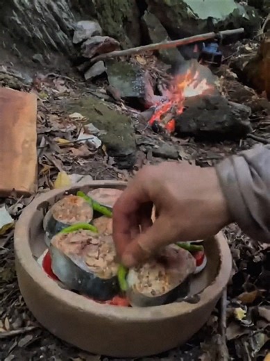 Cooking Bonito on Earthen tile. #camping #cookingvideo #outdoorcooking #fishing