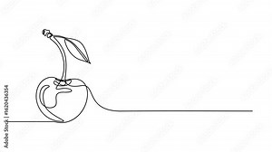 Cherry single line animated illustration. One continuous self drawing line animation, footage of cherry, Self drawing line animation Fresh Cherry fruit continuous one single line drawn concept video.