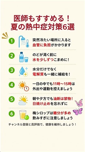 医師もすすめる！夏の熱中症対策6選 #熱中症 #猛暑 #夏 #健康 #健康習慣 #シニア健康 #脱水 #水分補給 #健康豆知識 #予防 #生活習慣 #雑学 #夏バテ #健康情報 #ショート