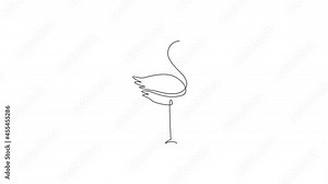 Animation of one single line drawing of exotic flamingo for company business logo identity. Flamingo bird mascot concept for product brand. Continuous line self draw animated. Full length motion.