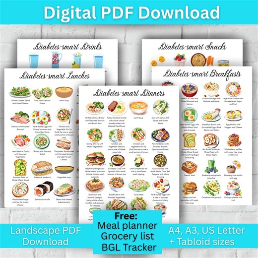 Diabetes Meal Ideas Diabetic Food Chart Diabetic Diet Sheet Diabetic Meal Plan Grocery List Diabetic Food List Meal Planner Printable - Etsy