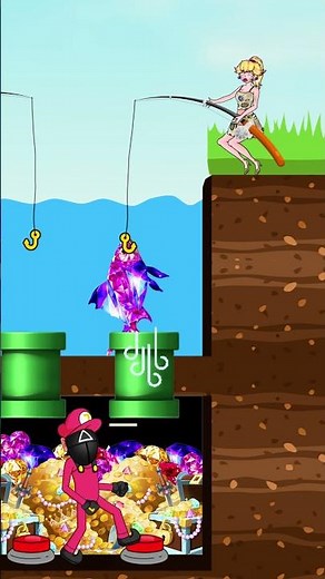 Diamond Fish Adventure: Villain Tried to Steal- Rich vs Poor Peach Fishing