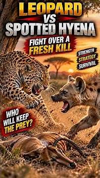 Leopard vs Spotted Hyena: Fight Over a Fresh Kill