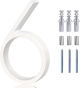 White Mailbox Numbers for Outside - 5 Inch Modern Floating House Numbers for Outside, Creats Attractive Interesting Shadows, High Gloss Number 6