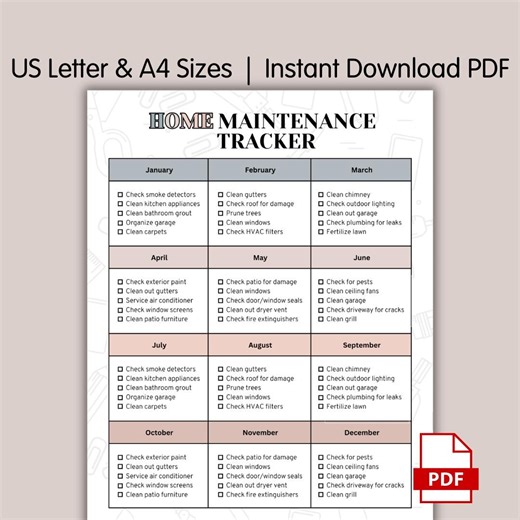 Home Maintenance Checklist Printable, Monthly Home Maintenance Planner, Annual House Upkeep Tracker Poster, Editable Home Care Checklist PDF - Etsy