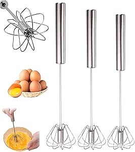 Stainless Steel Semi-Automatic Whisk, 2025 and Mixer Whisks Stainless Steel Egg Whisk Hand Push Rotary Whisks Blender Egg Scrambler Rotating Automatic Eggbeater for Cooking Egg Milk(Silver, 3Size)