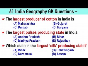 61 India Geography GK Questions | Geography GK | India GK Questions and Answers | Cash Crops etc. GK