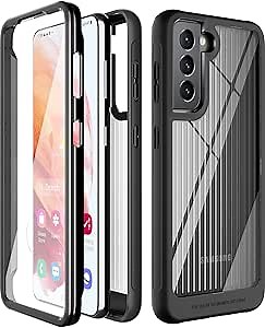 pzoz S21 Case with Screen Protector, Compatible for Samsung Galaxy S21 5G [NOT S21 Plus & S21 Ultra], Hard PC Frame & Shockproof TPU Bumper & Hard Clear Back, Full-Body Dual Layer Rugged Cover (Black)