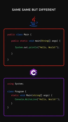 Java vs C# & C vs C++ #shorts #java #programming #coding #tech #interview #tips #tipsandtricks