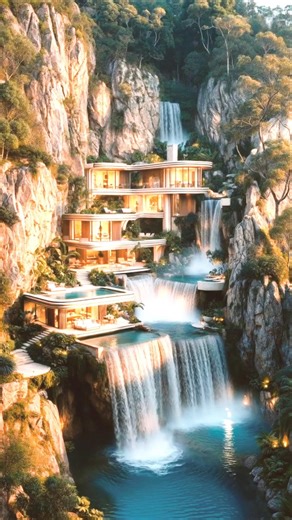 Luxury Cliffside Villa Construction Timelapse Waterfall Modern House Build in 30 Seconds#LuxuryVilla
